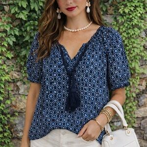 ELLOS Blue Puff Sleeve Tunic, 18/20 (L)